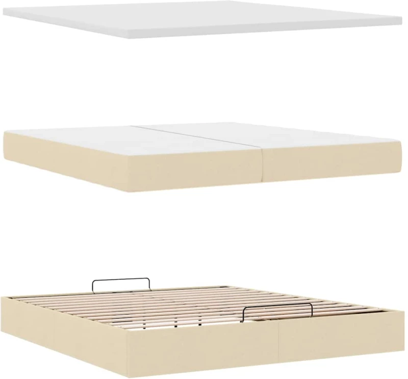 vidaXL Οθωμανικό Κρεβάτι με Στρώματα Κρέμα 200x200cm Ύφασμα
