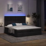 vidaXL Οθωμανικό κρεβάτι με στρώματα & LEDs Μαύρο 200x200cm ύφασμα