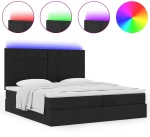 vidaXL Οθωμανικό κρεβάτι με στρώματα & LEDs Μαύρο 200x200cm ύφασμα