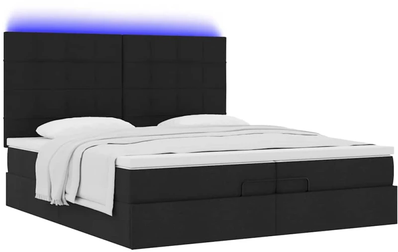 vidaXL Οθωμανικό κρεβάτι με στρώματα & LEDs Μαύρο 200x200cm ύφασμα