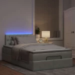 vidaXL Οθωμανικό κρεβάτι με στρώμα&LEDs Ανοιχτό γκρι 120x200cm Βελούδο