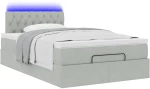 vidaXL Οθωμανικό κρεβάτι με στρώμα&LEDs Ανοιχτό γκρι 120x200cm Βελούδο