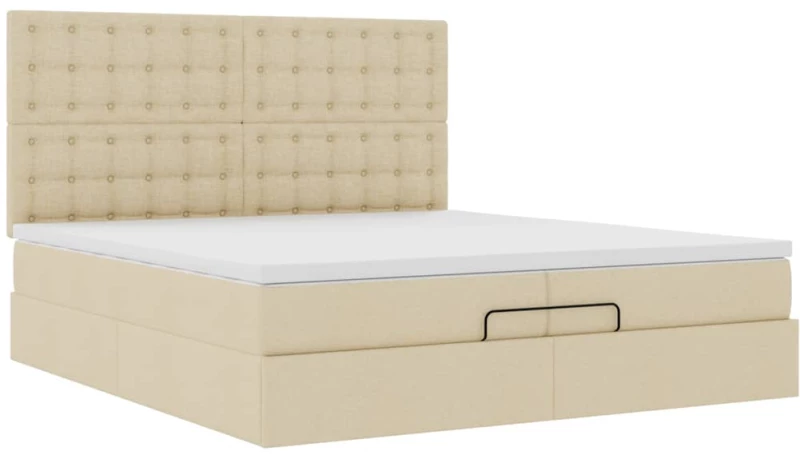 vidaXL Οθωμανικό Κρεβάτι με Στρώματα Κρέμα 200x200cm Ύφασμα