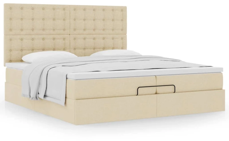 vidaXL Οθωμανικό Κρεβάτι με Στρώματα Κρέμα 200x200cm Ύφασμα