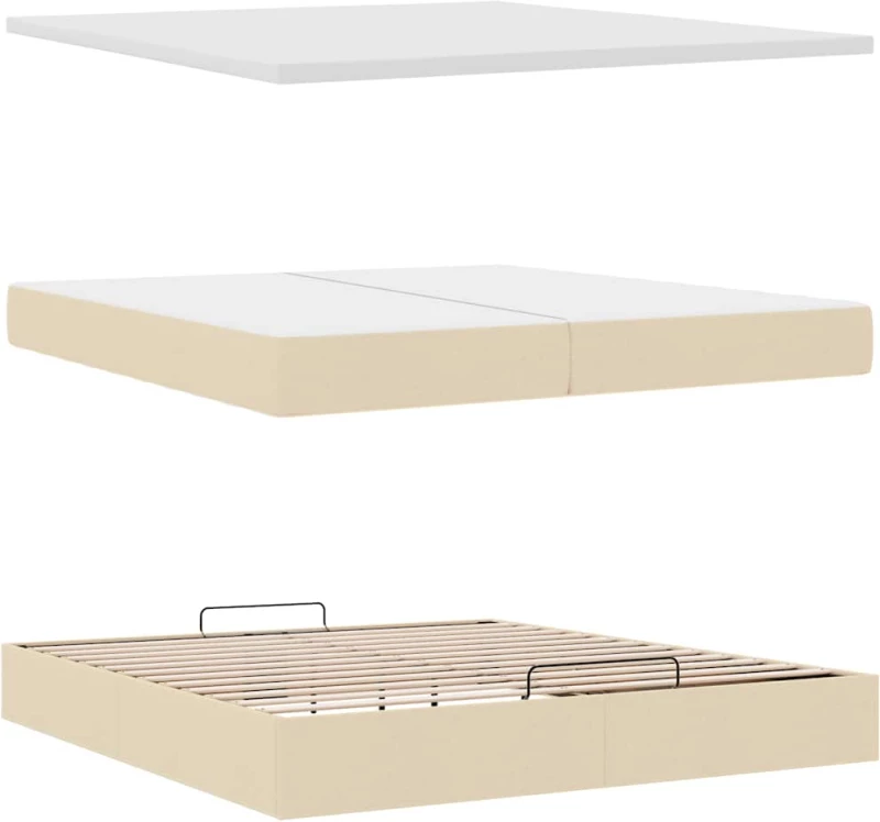 vidaXL Οθωμανικό Κρεβάτι με Στρώματα Κρέμα 200x200cm Ύφασμα