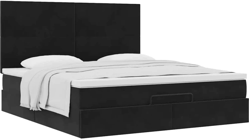 vidaXL Οθωμανικό κρεβάτι με στρώματα Μαύρο 180x200cm Velvet