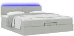 vidaXL Οθωμανικό κρεβάτι με στρώματα & LEDs Ανοιχτό γκρι Βελούδο