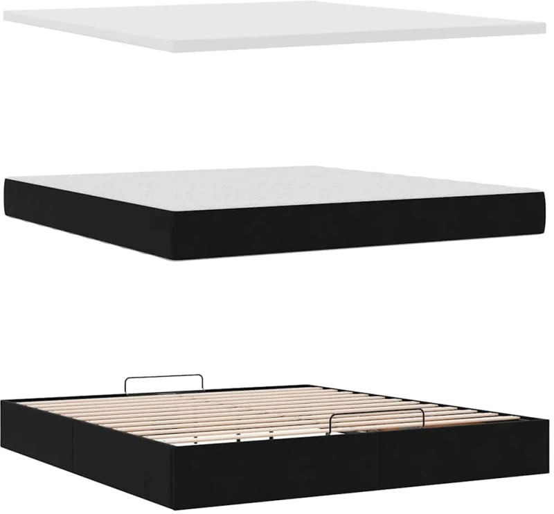 vidaXL Οθωμανικό κρεβάτι με στρώμα Μαύρο 180x200cm Velvet
