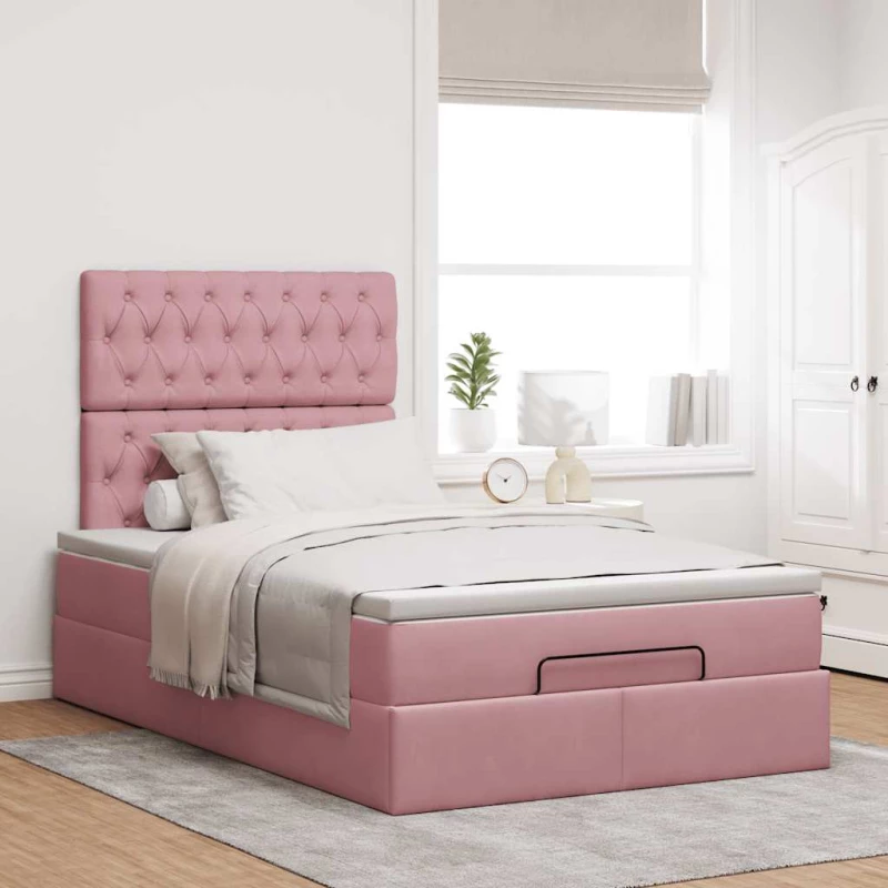 vidaXL Οθωμανικό κρεβάτι με στρώματα Ροζ 120x200cm Velvet