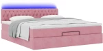 vidaXL Οθωμανικό κρεβάτι με στρώμα & LEDs Ροζ 160x200cm Βελούδο