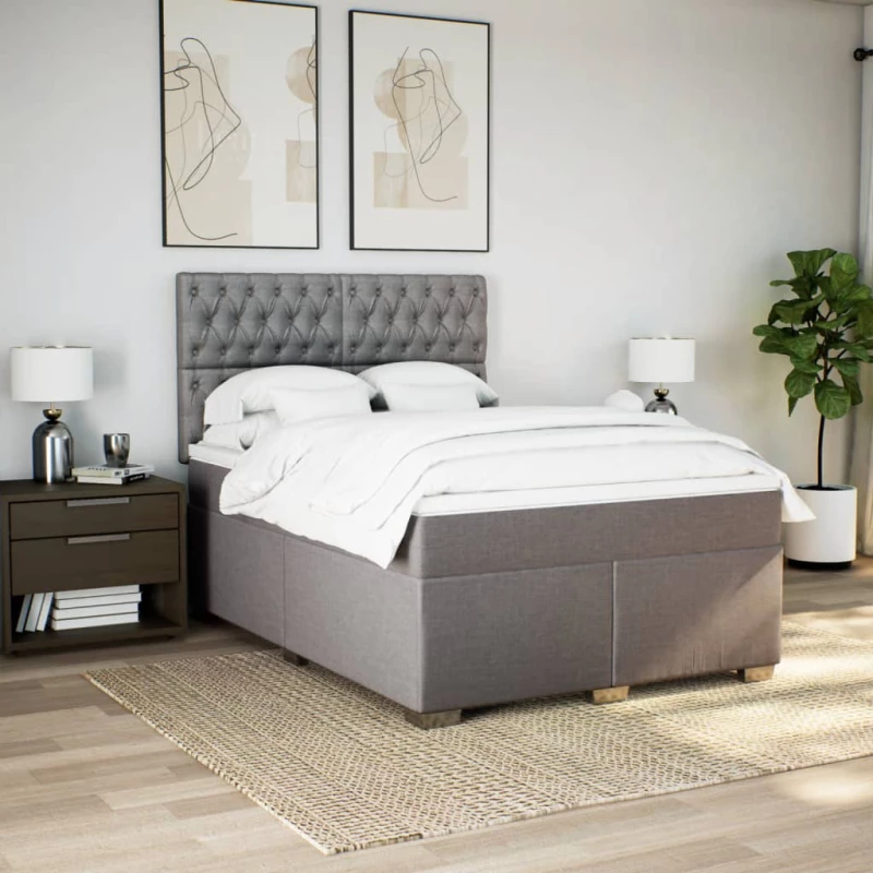 vidaXL Κρεβάτι Boxspring με Στρώμα Taupe 140x190 εκ. Υφασμάτινο