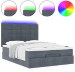 vidaXL Οθωμανικό κρεβάτι με στρώματα & LEDs Σκούρο γκρι Βελούδο