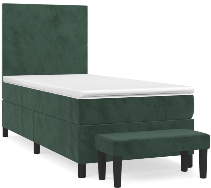 vidaXL Κρεβάτι Boxspring με Στρώμα Σκούρο Πράσινο 90x200 εκ. Βελούδινο