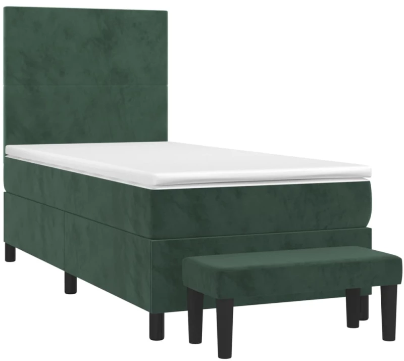 vidaXL Κρεβάτι Boxspring με Στρώμα Σκούρο Πράσινο 90x200 εκ. Βελούδινο