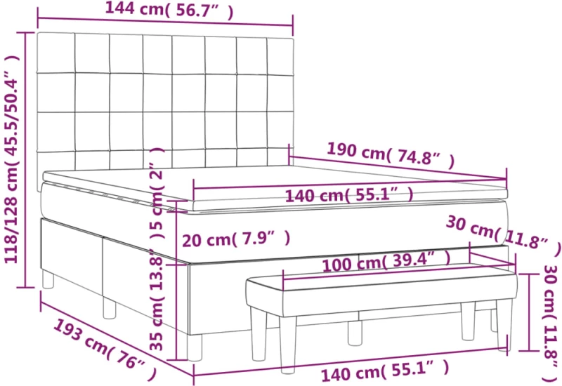 vidaXL Κρεβάτι Boxspring με Στρώμα Σκούρο Μπλε 140x190 εκ. Βελούδινο