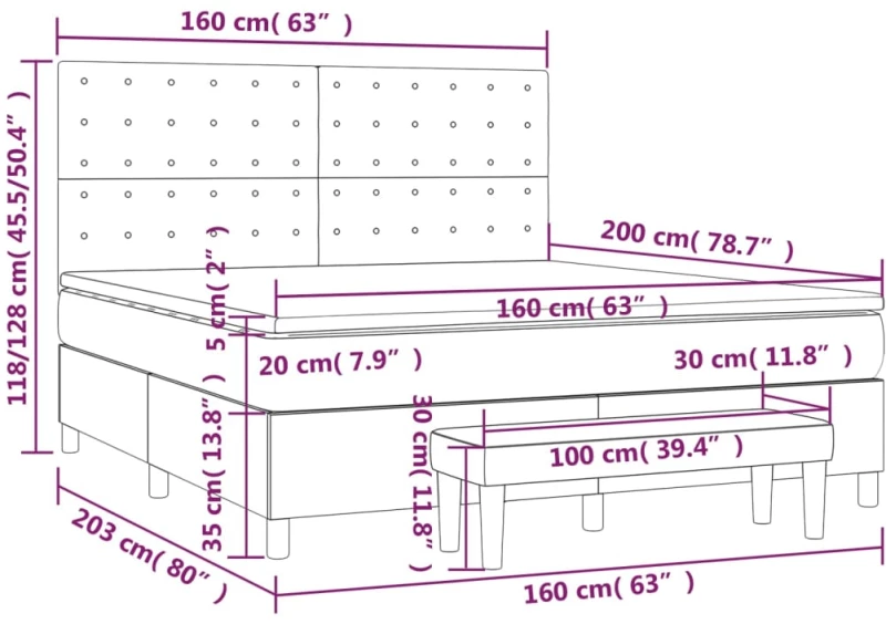 vidaXL Κρεβάτι Boxspring με Στρώμα Σκούρο Μπλε 160x200 εκ. Βελούδινο