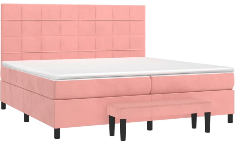 vidaXL Κρεβάτι Boxspring με Στρώμα Ροζ 200x200 εκ. Βελούδινο
