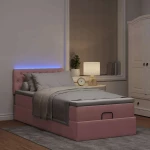vidaXL Οθωμανικό κρεβάτι με στρώμα & LEDs Ροζ 90x200cm Velvet