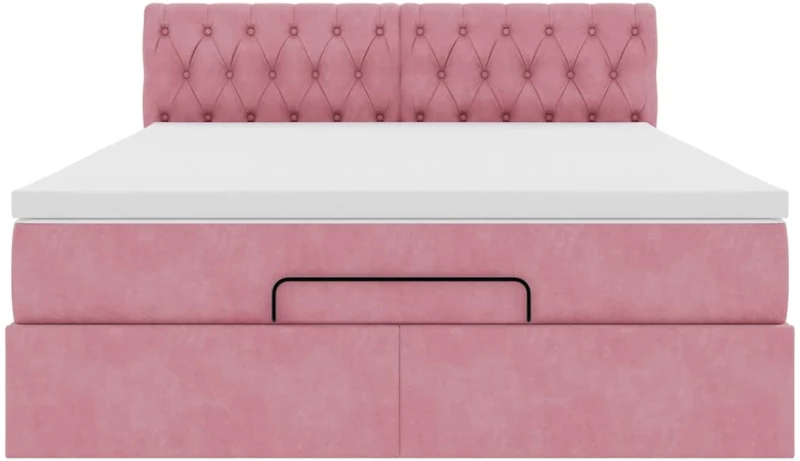 vidaXL Οθωμανικό κρεβάτι με στρώμα ροζ 140x200cm Βελούδο