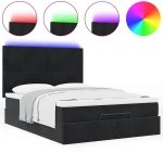 vidaXL Οθωμανικό κρεβάτι με στρώματα & LEDs Μαύρο 140x190cm Βελούδο