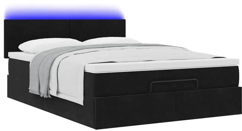 vidaXL Οθωμανικό κρεβάτι με στρώμα & LEDs Μαύρο 140x190cm Velvet
