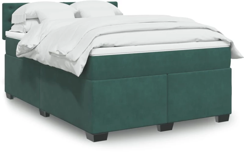 vidaXL Κρεβάτι Boxspring με Στρώμα Σκούρο Πράσινο 140x190εκ. Βελούδινο