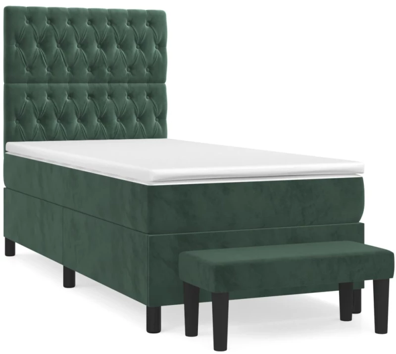 vidaXL Κρεβάτι Boxspring με Στρώμα Σκούρο Πράσινο 90x200 εκ. Βελούδινο
