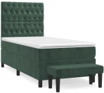 vidaXL Κρεβάτι Boxspring με Στρώμα Σκούρο Πράσινο 90x200 εκ. Βελούδινο
