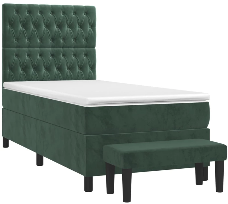 vidaXL Κρεβάτι Boxspring με Στρώμα Σκούρο Πράσινο 90x200 εκ. Βελούδινο