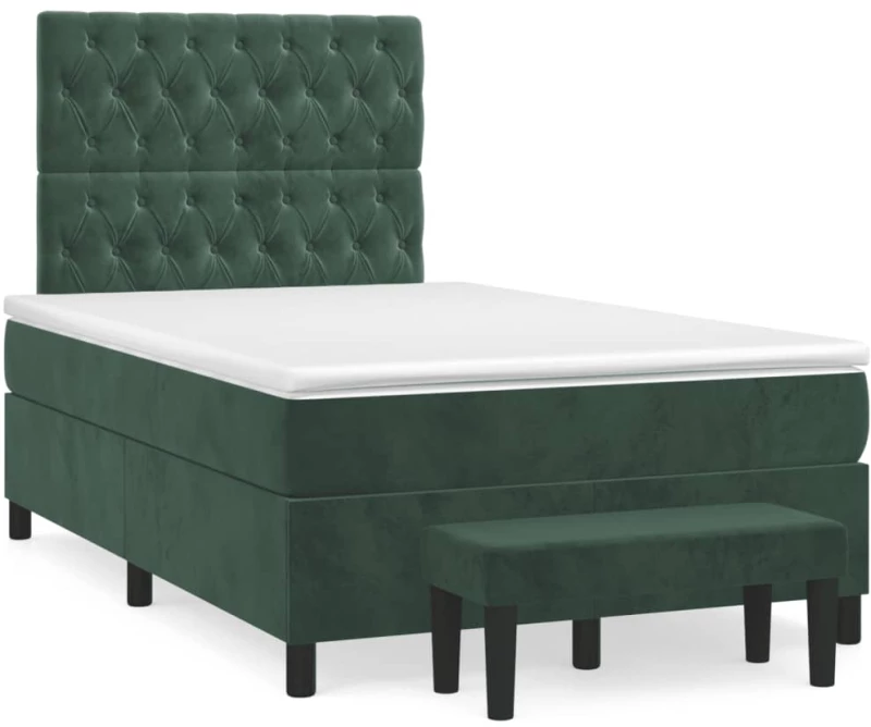 vidaXL Κρεβάτι Boxspring με Στρώμα Σκούρο Πράσινο 120x190εκ. Βελούδινο