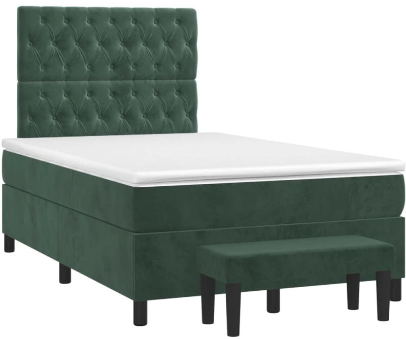vidaXL Κρεβάτι Boxspring με Στρώμα Σκούρο Πράσινο 120x190εκ. Βελούδινο