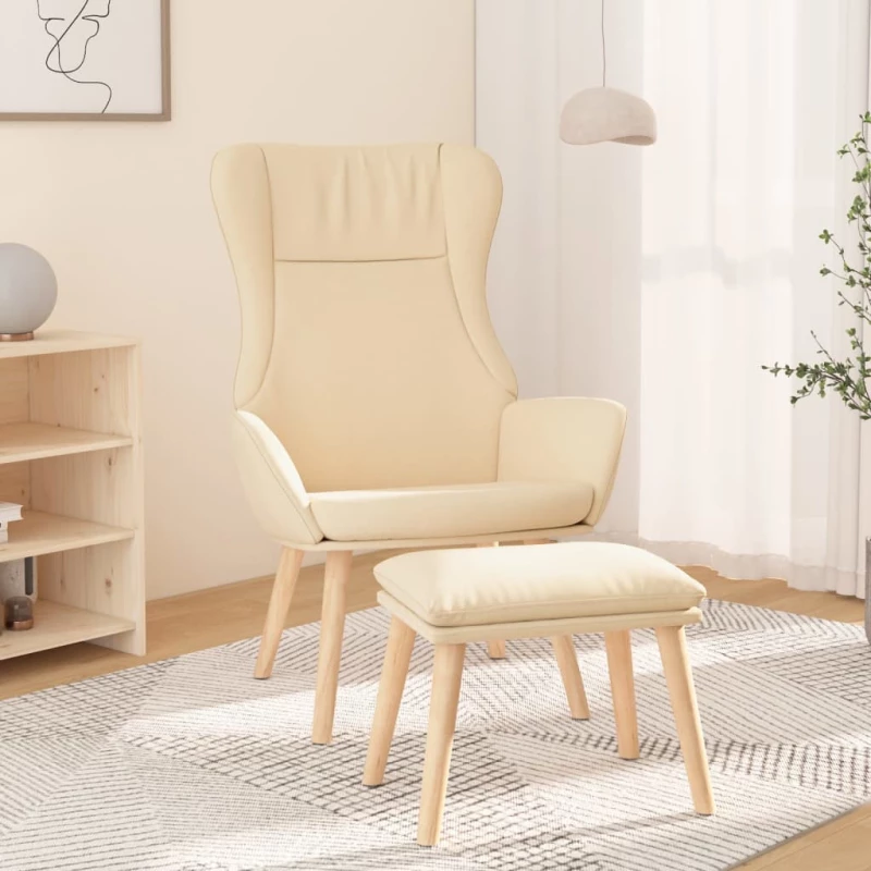 vidaXL Πολυθρόνα Relax Κρεμ Υφασμάτινη με Υποπόδιο