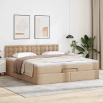 vidaXL Οθωμανικό κρεβάτι με στρώματα & LEDs Cappuccino Faux Leather