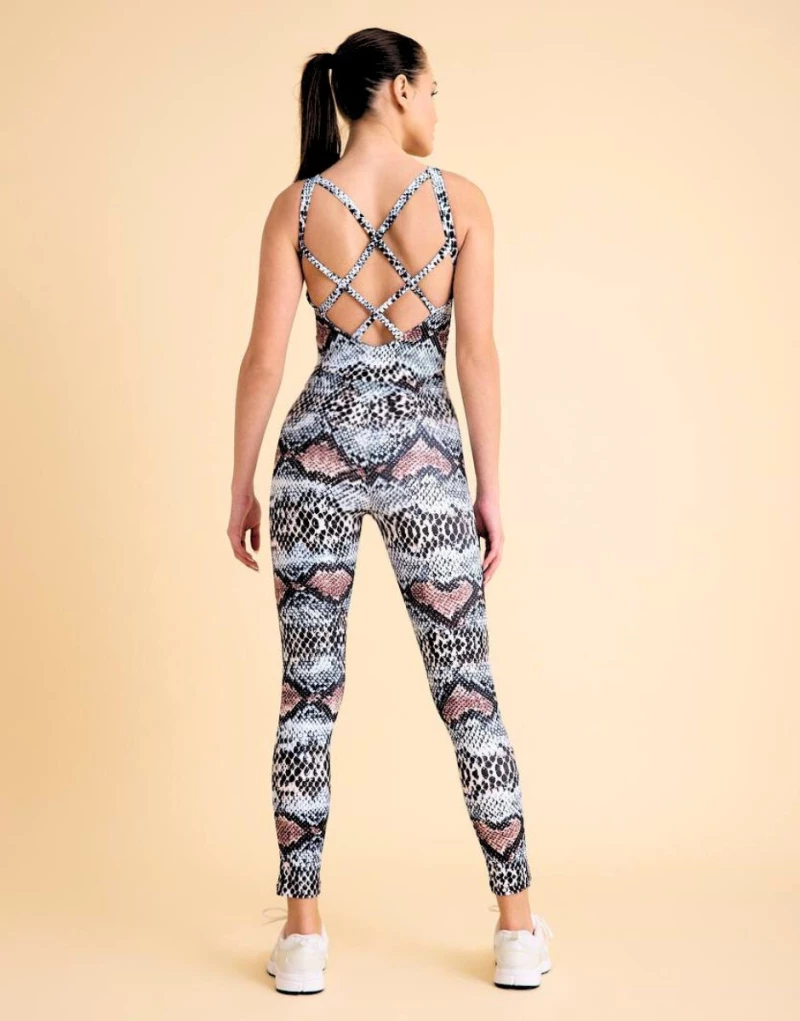 Double Cross Jumpsuit Push-Up και Σμίλευσης "Snake Skin" Lismina 2111 Multicolor