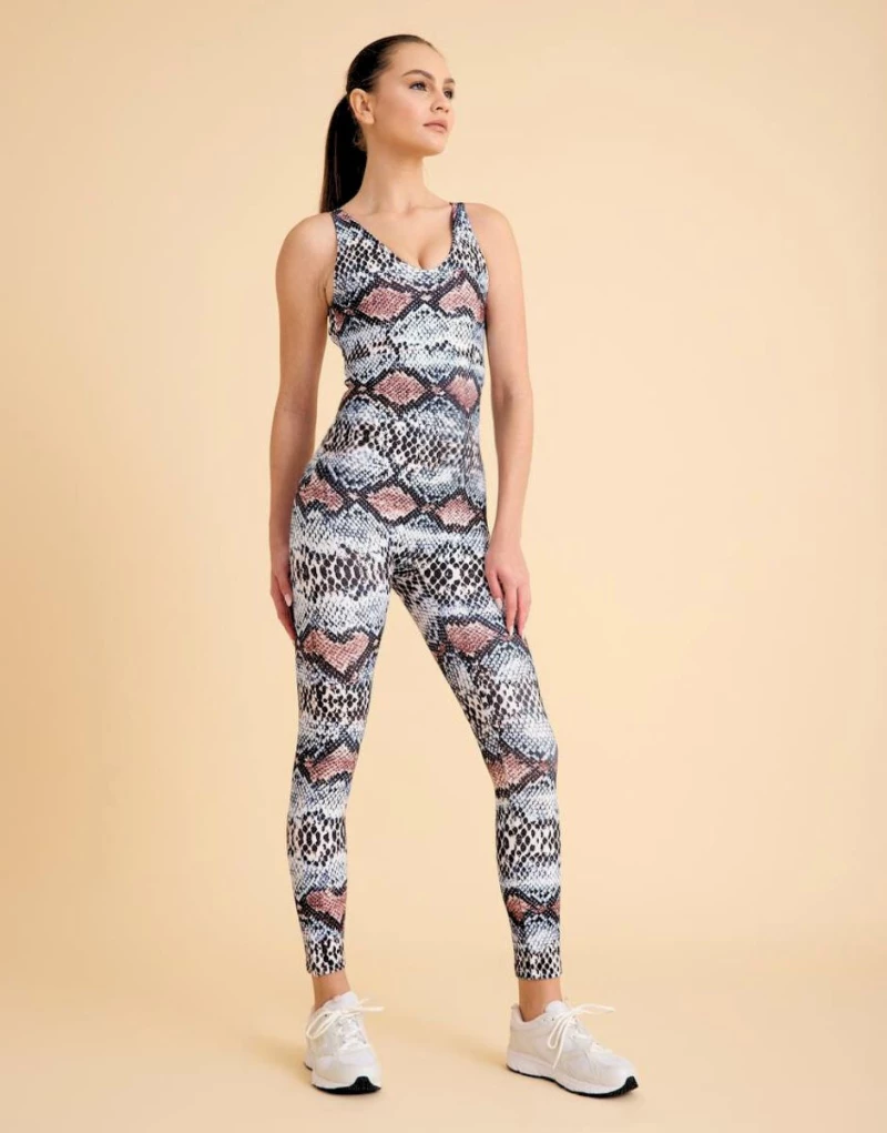 Double Cross Jumpsuit Push-Up και Σμίλευσης "Snake Skin" Lismina 2111 Multicolor