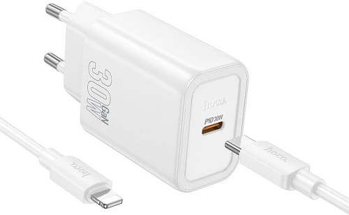Hoco Wall Charger Type C + cable Type C to Lightning PD QC 30W N62 White
