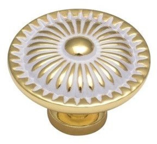Roline 651 Πόμολο Επίπλου από Ζάμακ Χρυσό-Λευκό Φ33mm