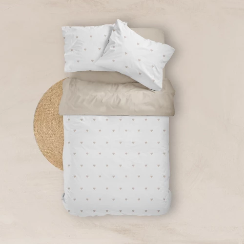 Σεντόνια Εμπριμέ Σετ Hearts Υπέρδιπλα Με Λάστιχο Μπεζ 220 x 240 cm + 160 x 200 cm + 40 cm + (2) 50 x 70 cm