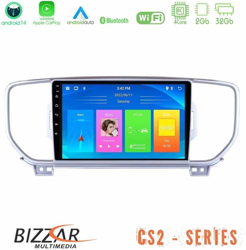 Bizzar cs2 Series 4core Android14 2+32gb kia Sportage 2016-2018 Navigation Multimedia Tablet 9" με Carplay & Android Auto u-cs2-Ki0033