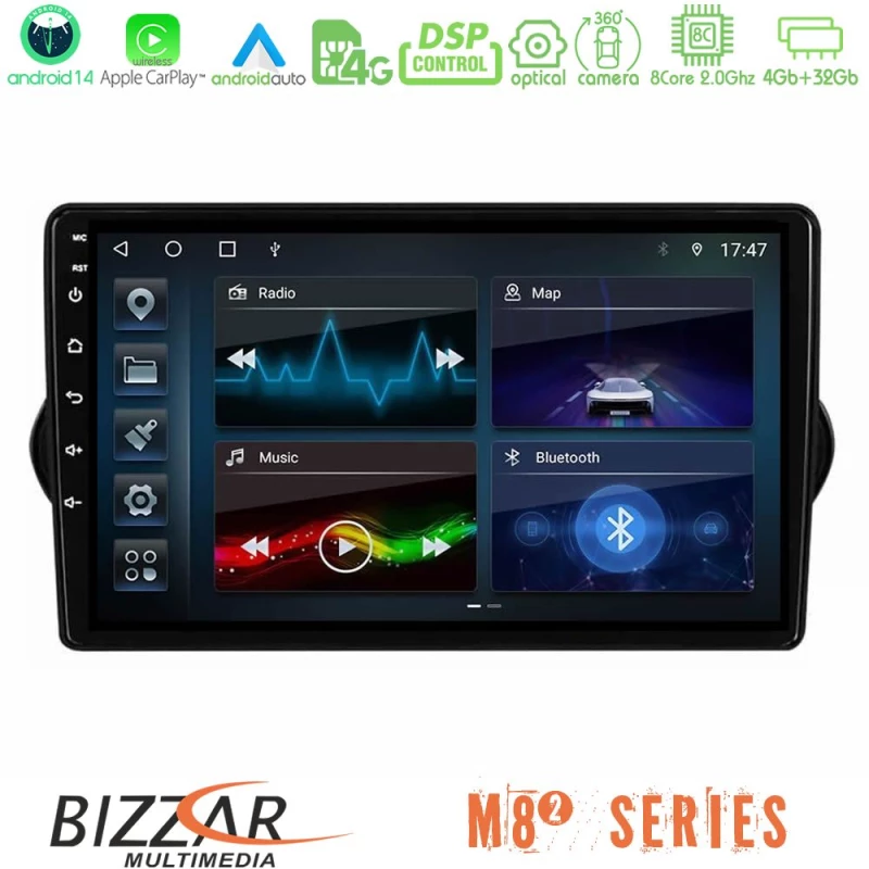 Bizzar m8² Series 8core Android14 4+32gb  Fiat Tipo 2015-2022 (Hatchback) Navigation Multimedia Tablet 9" με Carplay & Android Auto u-m82-Ft1281