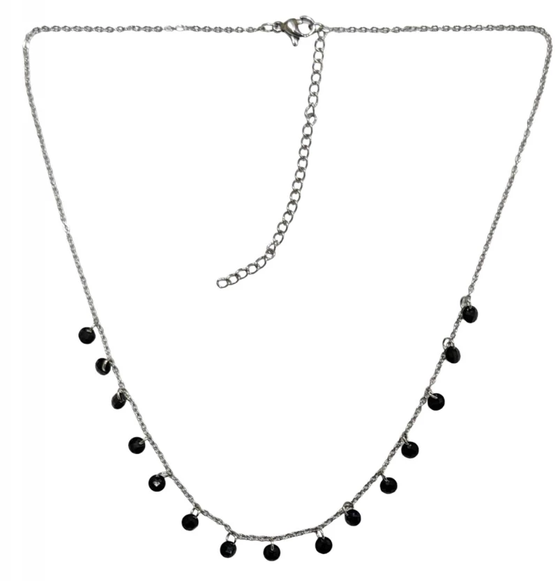 Kostibas 1013-868AC, Κολιέ, Ατσάλι, Ασημί, Με γυαλί μαύρο