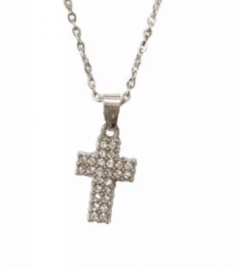 Kostibas 1321-141AL, Σταυρός, Stainless Steel, Ατσάλι, Στρας, Ασημί
