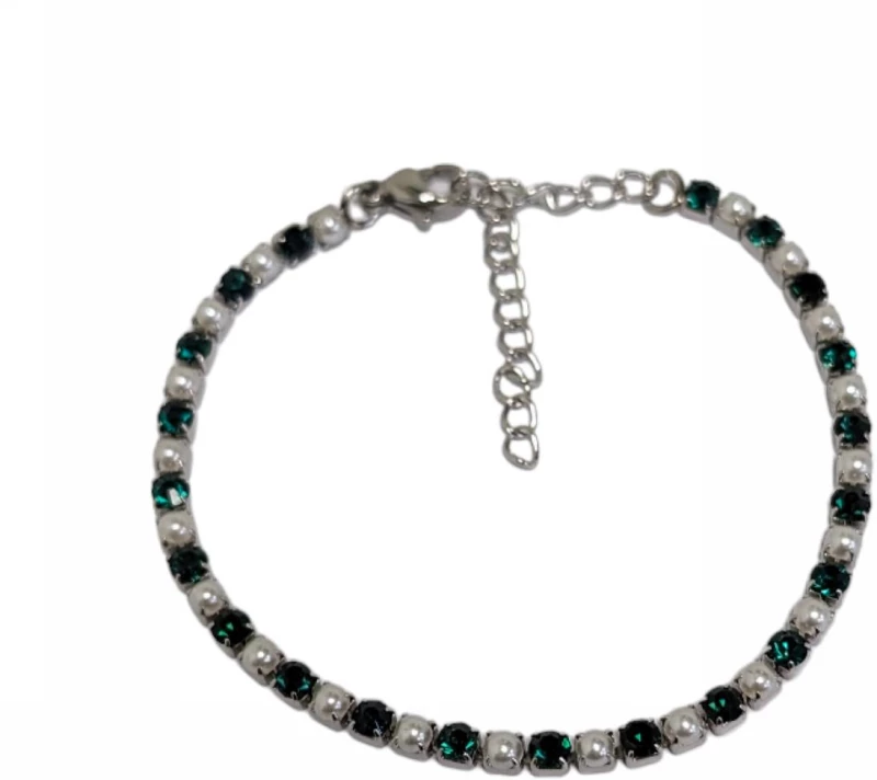 Kostibas 1513-642AP, Βραχιόλι, Ατσάλι, Στρας, Ασημί/Πράσινο