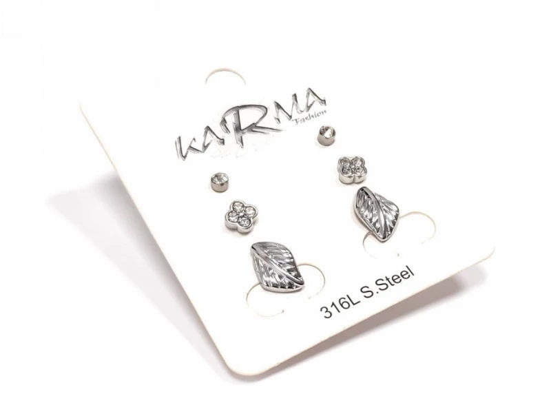 Karma 2412-135A, Σκουλαρίκια, Ατσάλι, Ασημί (3 ζευγάρια)
