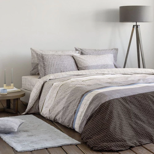 Σεντόνια Sharp (Σετ 4τμχ) Beige-Brown Nima Υπέρδιπλo 240x260cm 100% Βαμβάκι