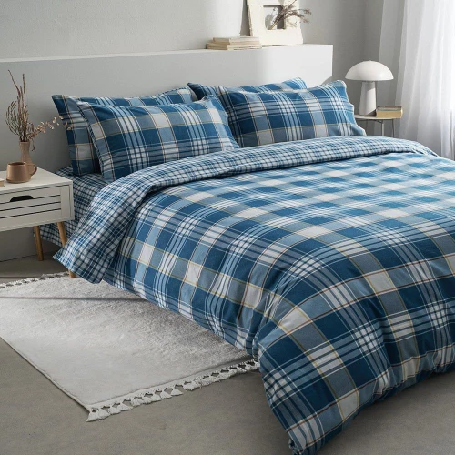 Παπλωματοθήκη Φανελένια Oslo-2 (Σετ 3τμχ) Blue Vesta Home Υπέρδιπλo 230x240cm 100% Βαμβακερή Φανέλα