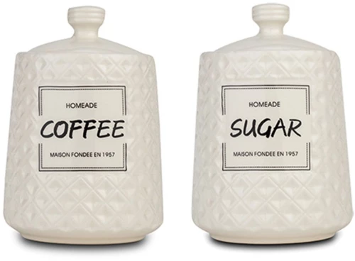 Δοχεία Καφέ/Ζάχαρης (Σετ 2Τμχ) Terrestrial 10-191-006 10,5x10,5x16,5cm 800ml White Nava Πορσελάνη