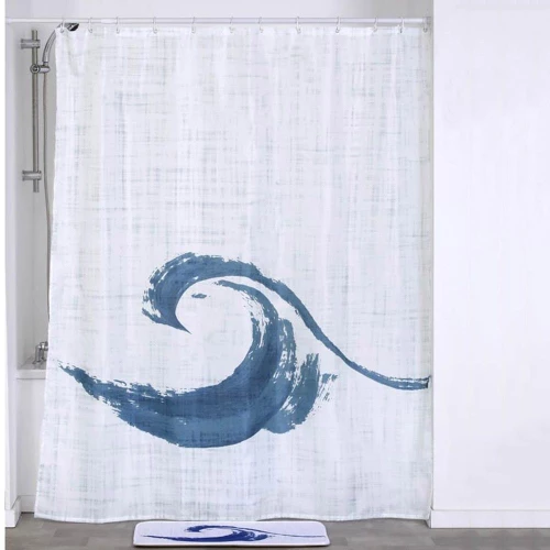 Κουρτίνα Μπάνιου Manureva Wave 06.1200741C White-Blue 180Πx200Υ Πολυέστερ