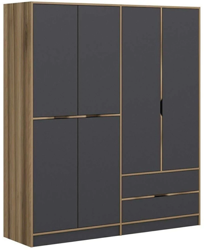 Ντουλάπα Εξάφυλλη Elina 506MNR2482 185x52x208cm Oak-Anthracite Εξάφυλλη