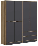 Ντουλάπα Εξάφυλλη Elina 506MNR2482 185x52x208cm Oak-Anthracite Εξάφυλλη